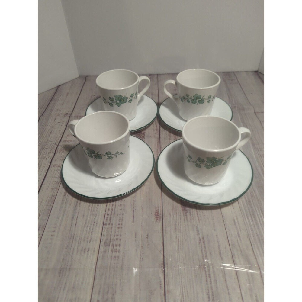Corelle Callaway Ivy Swirl Teacup And Saucer Set Of 4